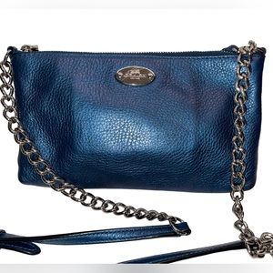 Coach - blue crossbody bag - silver chain and leather strap